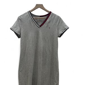 Tommy Hilfiger Heather Gray V-Neck Tee with Navy and Red Trim